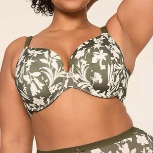Cacique Green Floral Print Totally Smooth Lightly Lined Full Coverage Bra 38DD